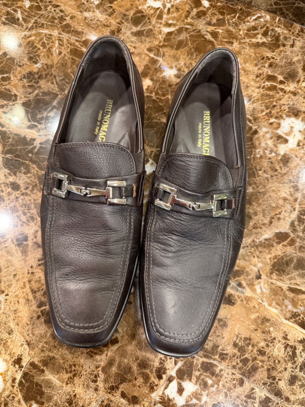 Bruno Magli Dark Brown Leather Bit Slip-On Loafers